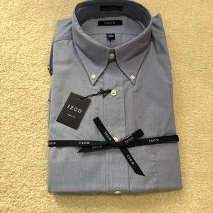 Izod Blue Poplin Dress Shirt 16 34/35 w/button-down collar